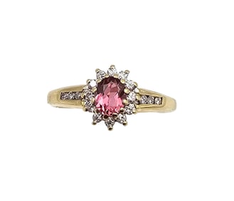Signed 9K Gold Pink Sapphire Diamond Cocktail Ring Size 6.25 2.7 G