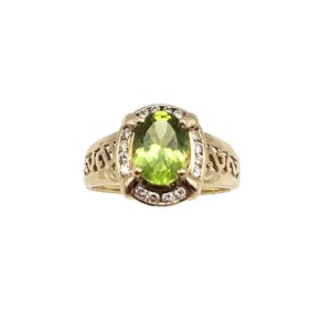 3HD Peridot Diamond 10K Gold Cocktail Ring Size 6.75 3.6 G