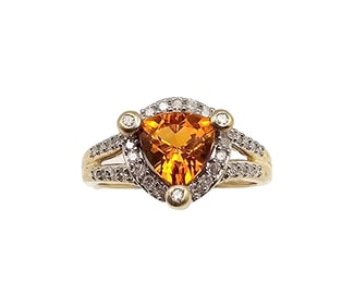 Citrine Diamond 14K Gold Cocktail Ring Size 6.75 4.3