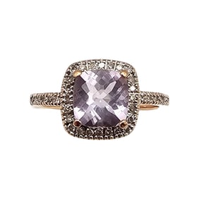 EMA Amethyst Diamond 14K Rose Gold Cocktail Ring Size 6.75 2.7 G
