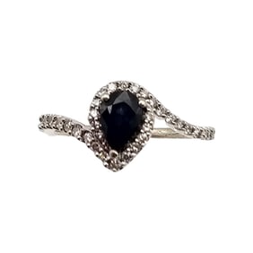 ASHI Sapphire Diamond 10K White Gold Cocktail Ring Size 5.75 2 G