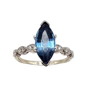 FJD Topaz Diamond 14K White Gold Cocktail Ring Size 10.25 4.8 G