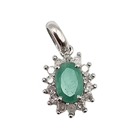 Emerald Diamond 14K White Gold Pendant 1.3 G