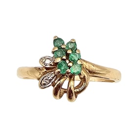 ESX Emerald Diamond 14K Gold Cocktail Ring Size 5.5 1.9 G