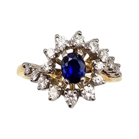 Sapphire Diamond 18K Gold Cocktail Ring Size 6.5 4.9 G