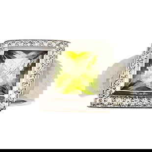 QCD Peridot Diamond 14K White Gold Cocktail Ring Size 9.5 7.6 G: QCD Peridot Diamond 14K White Gold Cocktail Ring Size 9.5 7.6 G