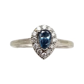 Blue And White Diamond 14K White Gold Cocktail Ring Size 6.5 3.5 G