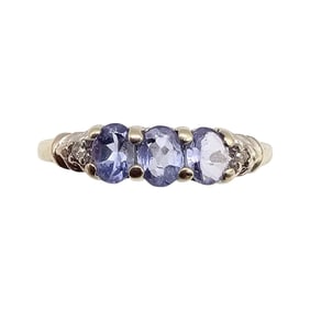 S Diamond Tanzanite 10K White Gold Cocktail Ring Size 4.75 1.2 G
