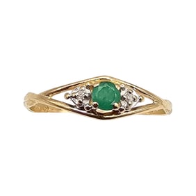 T&C Emerald Diamond 14K Gold Cocktail Ring Size 6.5 1.1 G