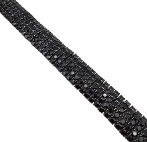 Signed Star Onyx Sterling Silver Tennis Bracelet Stainless Steel Closure 38.9 G