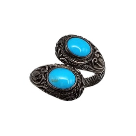 Turquoise Sterling Silver Southwestern Style Wrap Ring Size 10.25 9.2 G