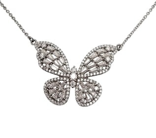 GP Diamond Sterling Silver Butterfly Necklace 8.2 G