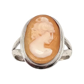 Shell Carved Cameo Sterling Silver Ring Size 5.75 3.7 G