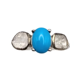 D'Joy Diamond Sleeping Beauty Turquoise Sterling Silver Ring Size 7.5 2.5 G
