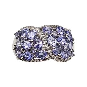 D'Joy Tanzanite White Zircon Sterling Silver Cocktail Ring Size 8.75 4.7 G