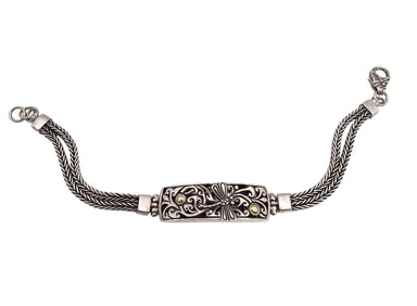 18K Gold Sterling Silver Dragonfly Wheat Chain Bracelet 18.4 G