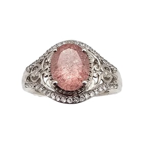 D'Joy Strawberry Quartz White Topaz Sterling Silver Cocktail Ring Size 7.75 6.7 G