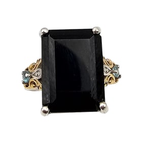 D'Joy Onyx Sterling Silver Two-Tone Ring Size 9.75 7.6 G