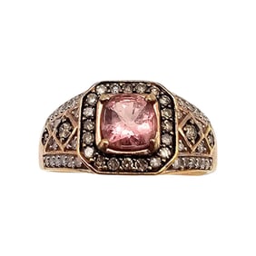 D'Joy Pink Apatite Champagne And White Diamond Gold Over Sterling Silver Cocktail Ring Size 8.5 5.1
