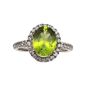 KJC White Topaz Peridot Sterling Silver Cocktail Ring Size 9.5 4.4 G