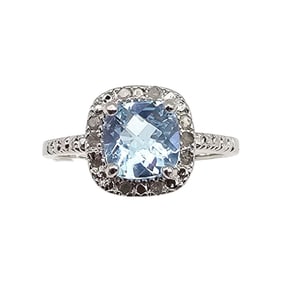 DBJ Topaz Diamond Sterling Silver Cocktail Ring Size 7.5 3.2 G