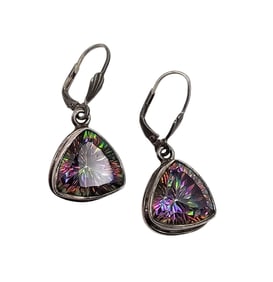 Multi Color Tourmaline Sterling Silver Drop Dangle Earrings 9.7 G