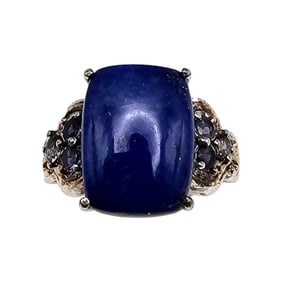 STS Lapis Rhinestone Sterling Silver Cocktail Ring Size 7.75 6.5 G