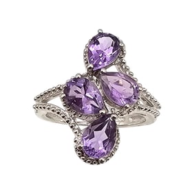 Karis Amethyst Sterling Silver Cocktail Ring Size 6.75 3.8 G