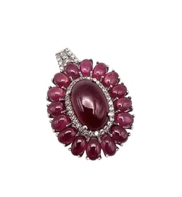 D'Joy White Topaz Ruby Sterling Silver Pendant 11.3 G