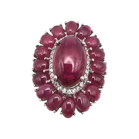 D'Joy White Topaz Ruby Sterling Silver Cocktail Ring Size 9.25 11.8 G