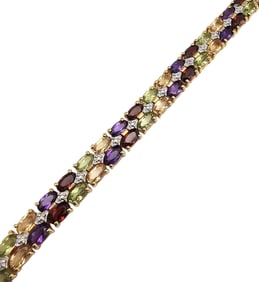 PAJ Multi Gemstone Gold Over Sterling Silver Tennis Bracelet 20 G