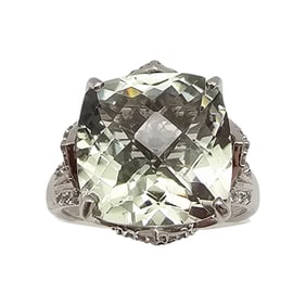 GP Cushion Cut Green Amethyst Sterling Silver Cocktail Ring Size 9.5 8.6 G