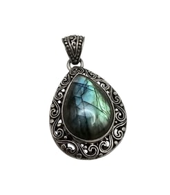 Labradorite Flower Sterling Silver Pendant 7.5 G