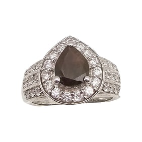STS Chocolate Sapphire White Topaz Sterling Silver Cocktail Ring Size 7.5 7 G