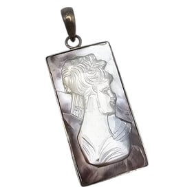 Vintage Mother Of Pearl Abalone Sterling Silver Cameo Pendant 6.3 G