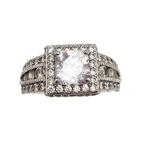 Cubic Zirconia Sterling Silver Cocktail Ring Size 6.75 5.8 G
