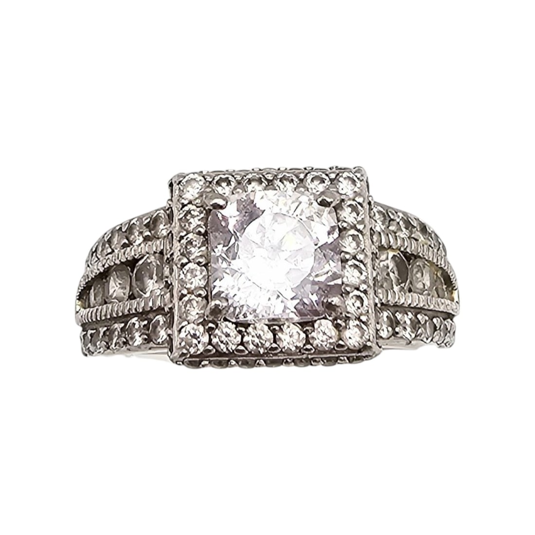 Cubic Zirconia Sterling Silver Cocktail Ring Size 6.75 5.8 G (1 of 4)