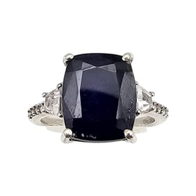 D'Joy Sapphire White Topaz Sterling Silver Cocktail Ring Size 7.75 5 G