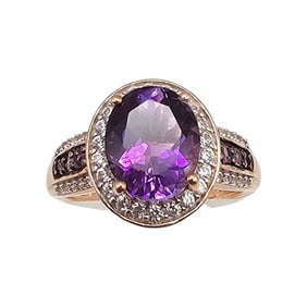 D'Joy Amethyst Rhodolite Zircon Rose Gold Over Sterling Silver Cocktail Ring Size 9.5 5.2 G