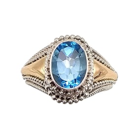 BA Topaz 18K Gold Sterling Silver Cocktail Ring Size 6.75 5.3 G