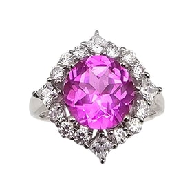 Lab Pink And White Diamond Sterling Silver Cocktail Ring Size 8.5 5.1 G