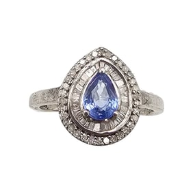 D'Joy Diamond Sapphire Sterling Silver Cocktail Ring Size 8.5 3.9 G
