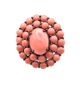 D'Joy Peach Opal Sterling Silver Cocktail Ring Size 8.75 10 G