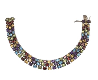 BBJ Multi Gemstone Sterling Silver Tennis Bracelet 31.5 G