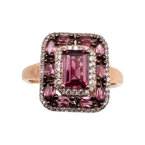 D'Joy Rhodolite White Zircon Rose Gold Over Sterling Silver Cocktail Ring Size 8.75 4.9 G