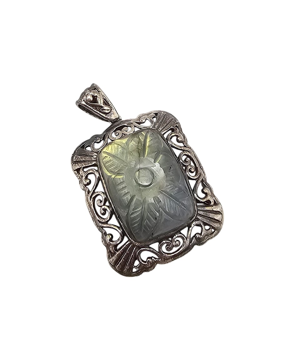 D'Joy Labradorite Sterling Silver Carved Flower Pendant 8.3 G (1 of 4)