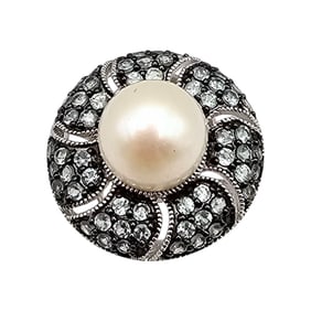 TC Topaz Pearl Sterling Silver Cocktail Ring Size 6 7.6 G