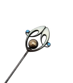 Vintage Art Nouveau Enamel Sterling Silver Hat Lapel Pin 3.7 G