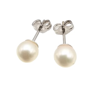 Pearl 14K Gold Stud Earrings 0.8 G