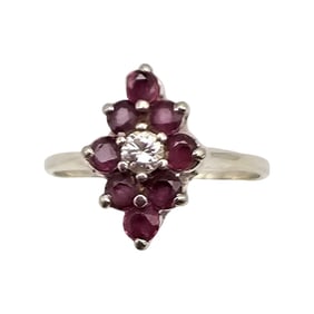Worn Off Signature Ruby Diamond 14K Gold Cocktail Ring Size 9 2.8 G